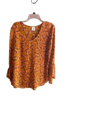 Women's Cabi rust green orange pink floral boho blouse Size M